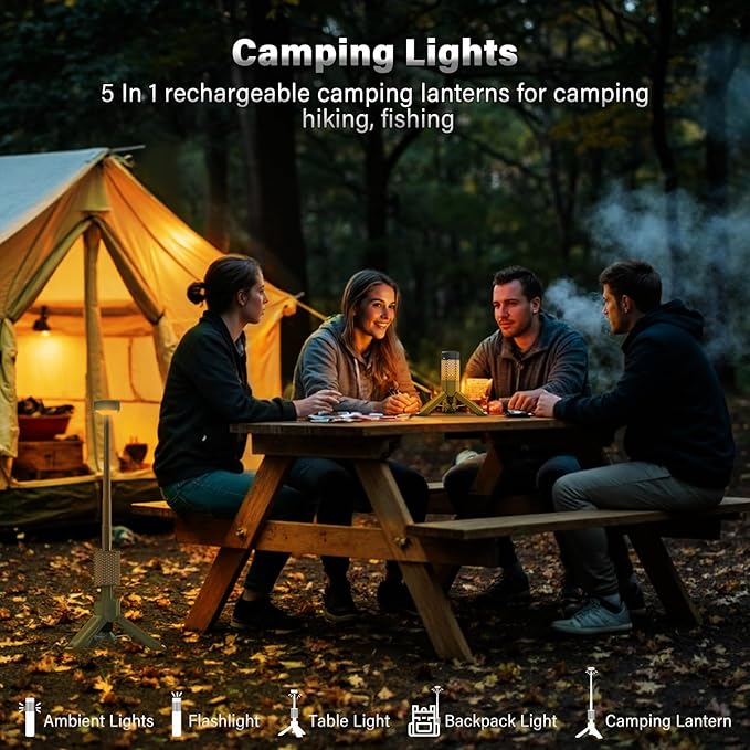 Telescopic Camping Light - 10500mAh Rechargeable Camping Lantern with Storage Bag, Dimmable