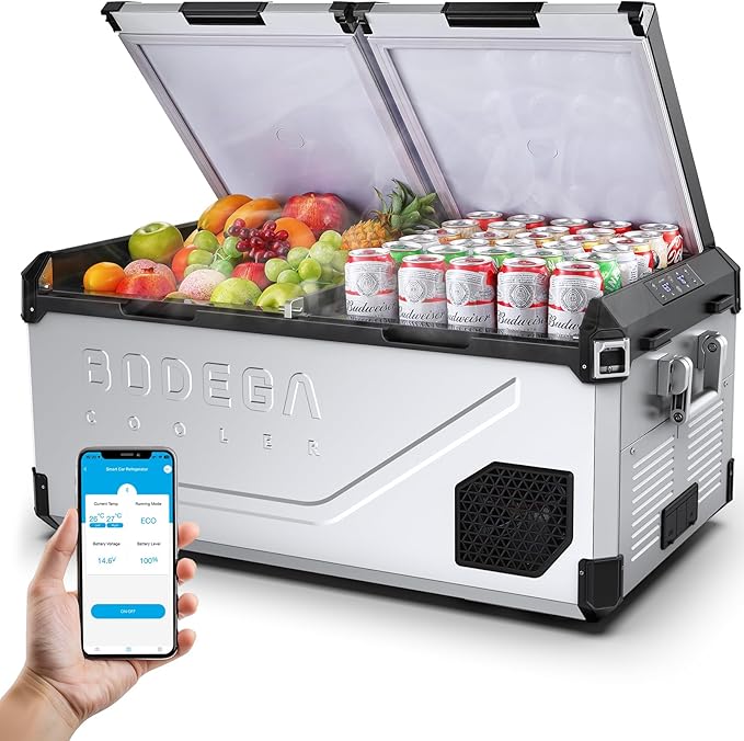 BODEGACOOLER 12 Volt Car Refrigerator, 79 Quart(75L) Portable Freezer Car Fridge Dual Zone With APP