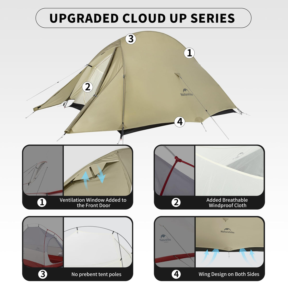 Naturehike Cloud up Pro 2 Person Tent, Double Layer Waterproof Two Person Tent,Ultralight 2 Person