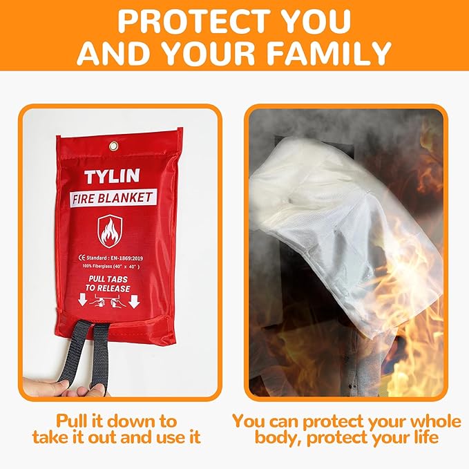 TYLIN Emergency Fire Blanket for Home & Kitchen 40??x 40??- 4 Pack, High Heat Resistant Fire