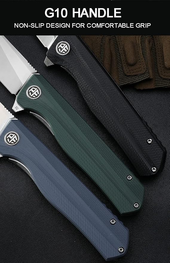 Petrified fish G10 handle D2 steel blade 2CR13 liner ball bearing flipper folding knife camping