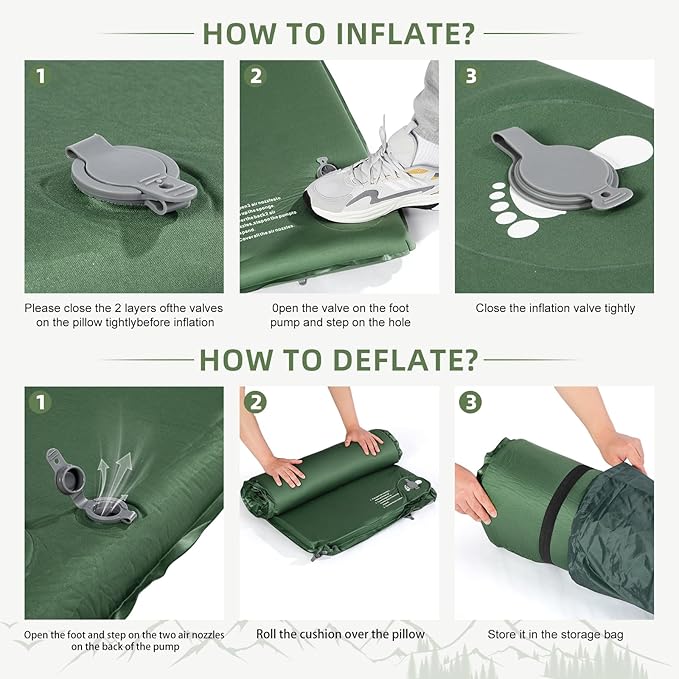 Memory Sleeping Pad, 3.1" Ultra-Thick Foam Sleeping Mats for Camping, Easy Inflate&Deflate,9.5