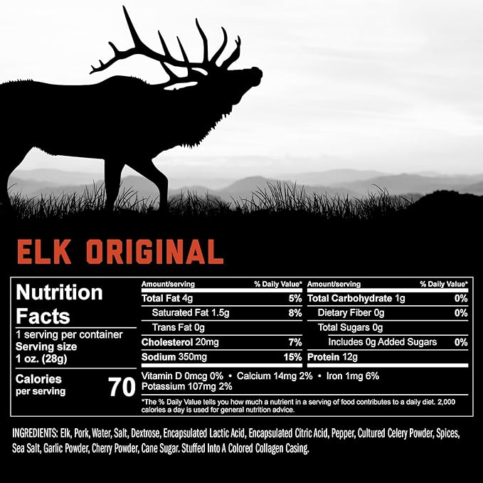 ICON Meats Elk and Pork Snack Sticks - Original Flavor - 24 Pack of Individually Wrapped Jerky Meat