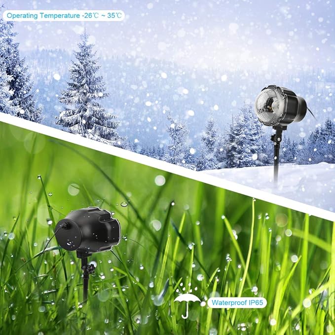 Elec3 Christmas Snowfall LED Projector Outdoor, Waterproof Rotating Snow Projection Snow Decorative