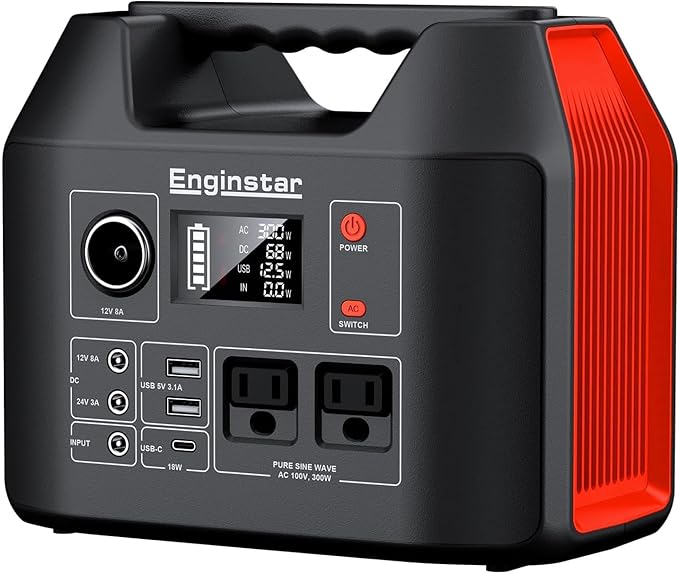EnginStar Portable Power Station 300W 296Wh Battery Bank with 110V Pure Sine Wave AC Outlet for