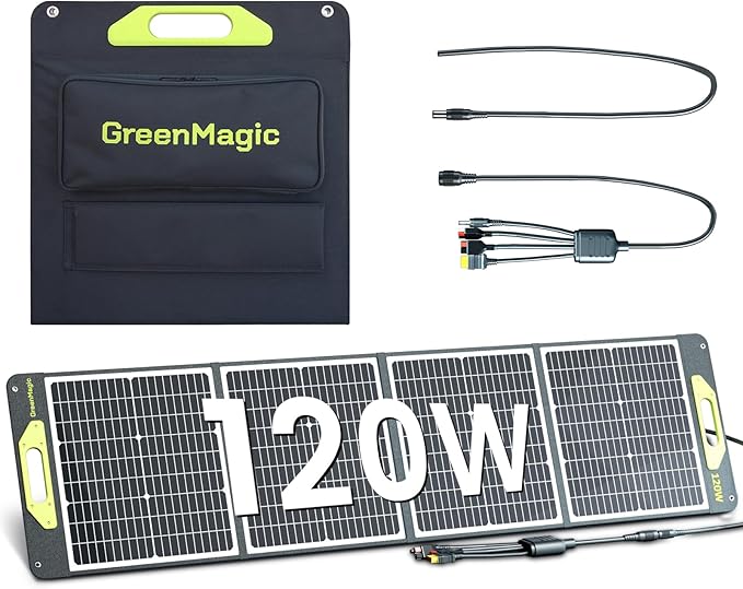 Greenmagic120W Portable Solar Panel 19V, 120W Foldable Solar Panels Kit with Adjustable Kickstands