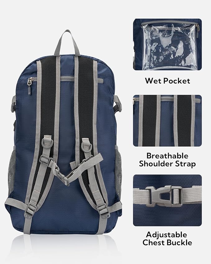 WATERFLY Lightweight Packable Hiking Backpack: 30L Foldable Travel Daypack Ultralight Camping Day