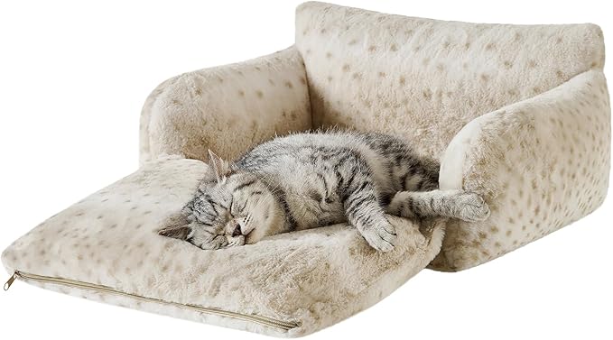 Hollypet Cat Bed Fluffy Plush Mutifuctional Double-Layer Soft Pet Couch Orthopedic Sofa Nest Beds