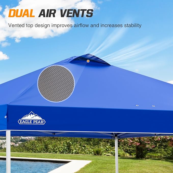 EAGLE PEAK Pop Up Canopy Tent with Wheeled Carry Bag, 8 Stakes, 4 Ropes, 4 Weight Bags, Easy Set Up