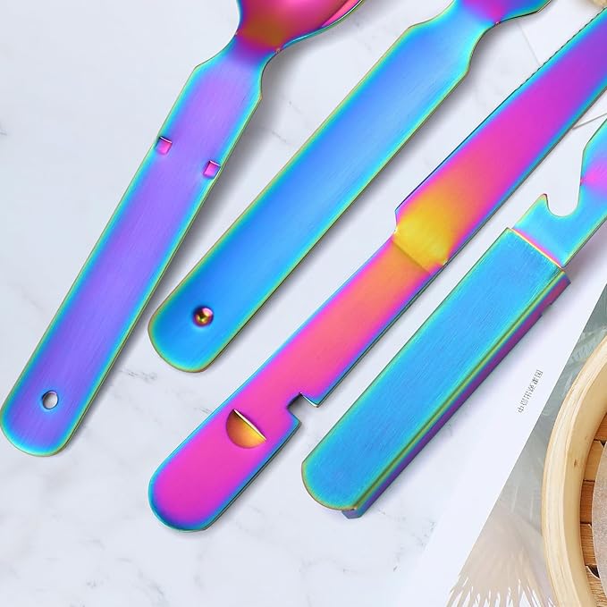 Camping Flatware Colorful Fork Spoon Knife Bottle Opener Silverware Outdoor Portable Cutlery