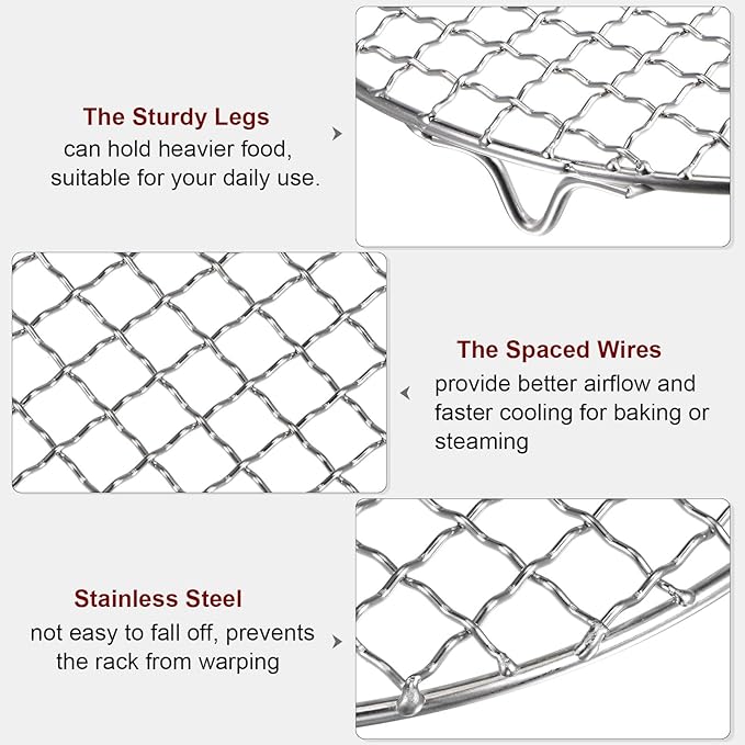 HARFINGTON Round Cooking Rack 8-inch 201 Stainless Steel Cross Wire Barbecue Grill Net with 20mm