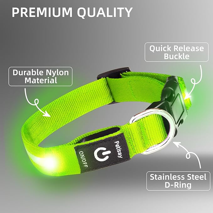 Super Bright LED Dog Collar - Fully Waterproof & Adjustable Glow Collar - USB-C Rechargeable for