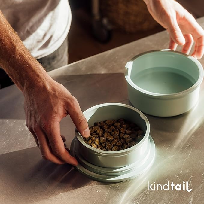 KindTail Dog Travel Bowls - Set of 2 Portable Pet Food & Water Dishes with Lid & Handle - Each