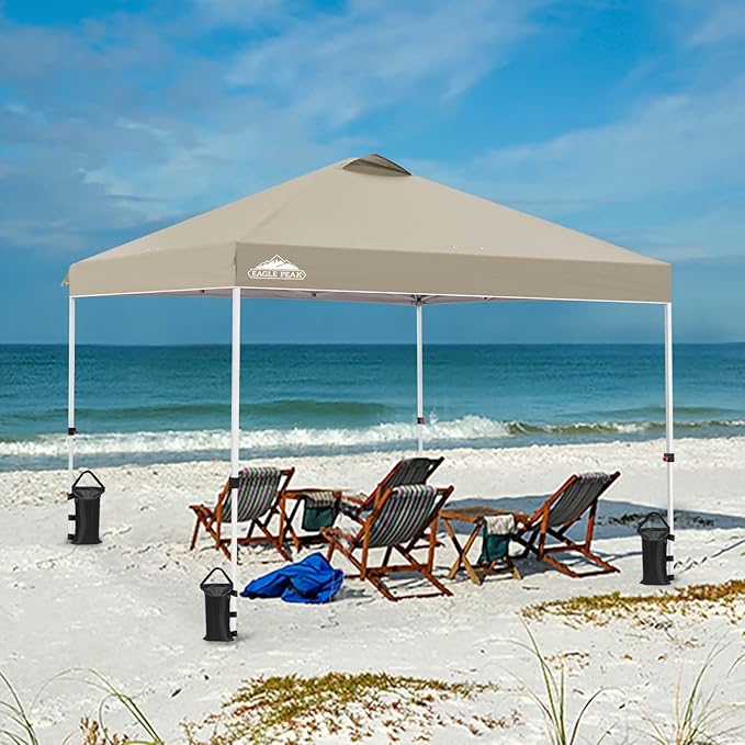 EAGLE PEAK Pop Up Canopy Tent with Wheeled Carry Bag, 8 Stakes, 4 Ropes, 4 Weight Bags, Easy Set Up