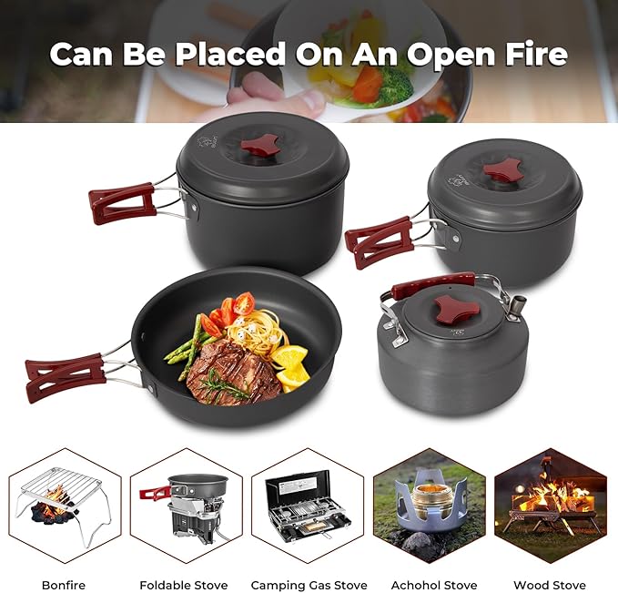 Bulin 24/13/11/8/4 PCS Camping Cookware Mess Kit Lightweight Backpacking Cooking Set Outdoor Cook