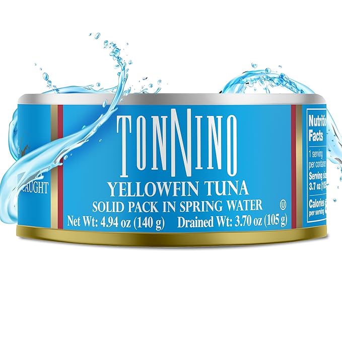 Tonnino Yellowfin Tuna Fish in Olive Oil - Pack of 12 Can (4.94 Ounces (Pack of 12), Spring Water)