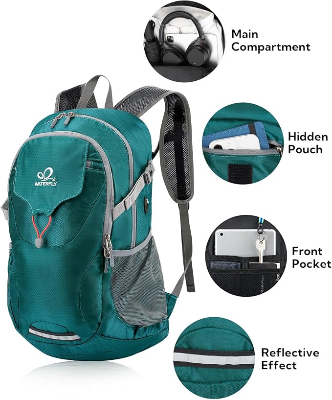 WATERFLY Lightweight Packable Hiking Backpack: 30L Foldable Travel Daypack Ultralight Camping Day