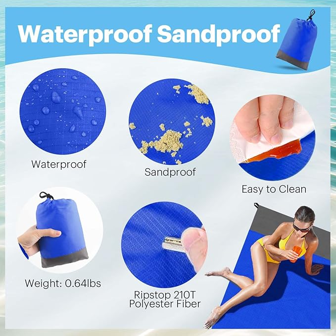 EASYFUN Beach Blanket Sandproof Oversized, 79''×83'' Extra Large Beach Mat, Portable Picnic Mat for