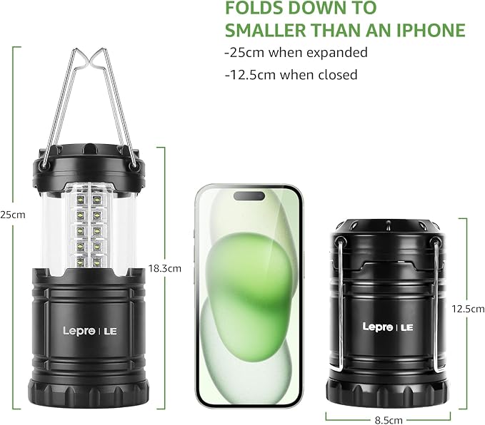 Lepro LED Camping Lanterns Battery Powered, Collapsible, IPX4 Water Resistant, Outdoor Portable