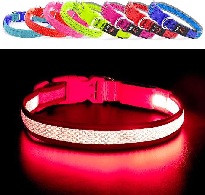 YFbrite Light up Dog Collar, USB Rechargeable LED Puppy Collar Super Bright Adjustable Glowing Dog