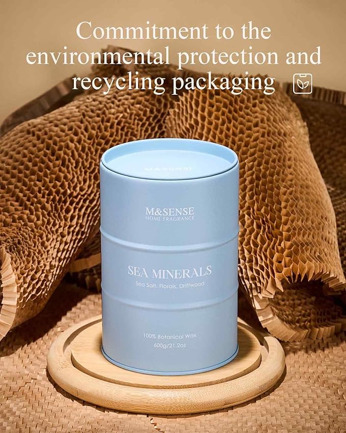 M&SENSE Sea Minerals Scented Candles Ocean Large, Natural Soy Candles 21.2oz 120 Hour Slow