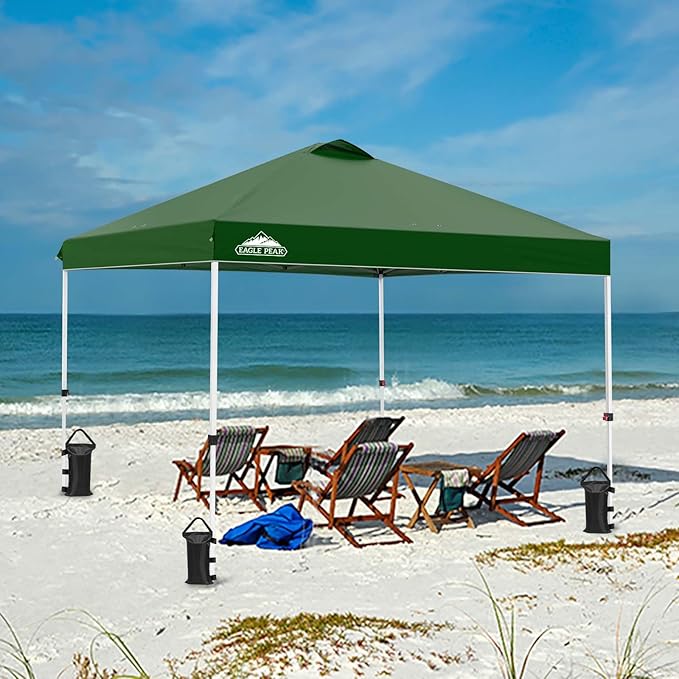 EAGLE PEAK Pop Up Canopy Tent with Wheeled Carry Bag, 8 Stakes, 4 Ropes, 4 Weight Bags, Easy Set Up