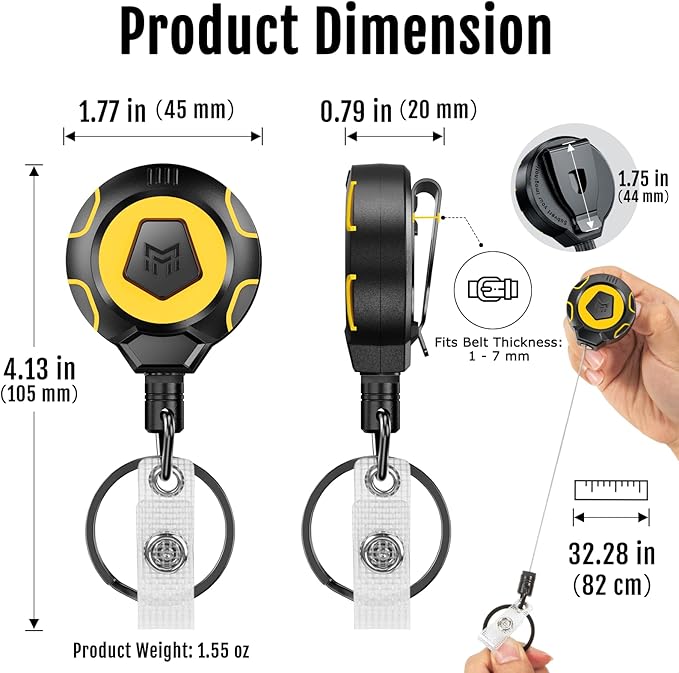 MNGARISTA Upgraded Heavy Duty Retractable Keychain with Belt Clip, 10 OZ Retraction, 31.5"