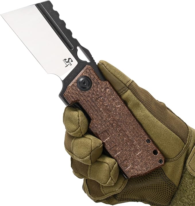 Sitivien ST155 Folding Knife,Sandvik 14C28N Steel Blade,Micarta Handle EDC Tool Knife Pocket Knife