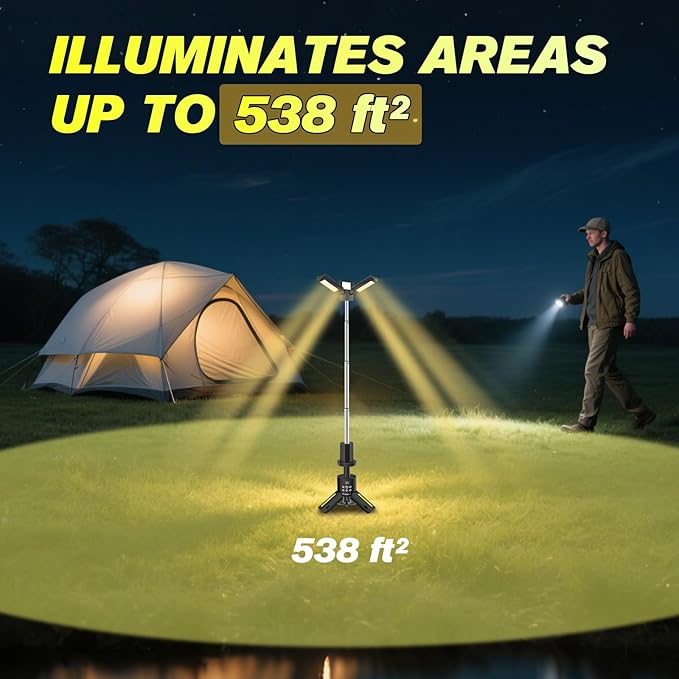 Portable Camping Lights with Stand, 5000LM Rechargeable LED Flashlight, 9 Color Modes, Collapsible