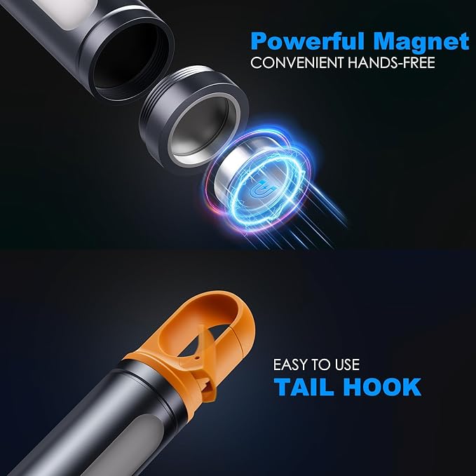 Magnetic Flashlight Rechargeable,2000LM 5000mAh Flashlights High Lumens with 9 Modes,Waterproof