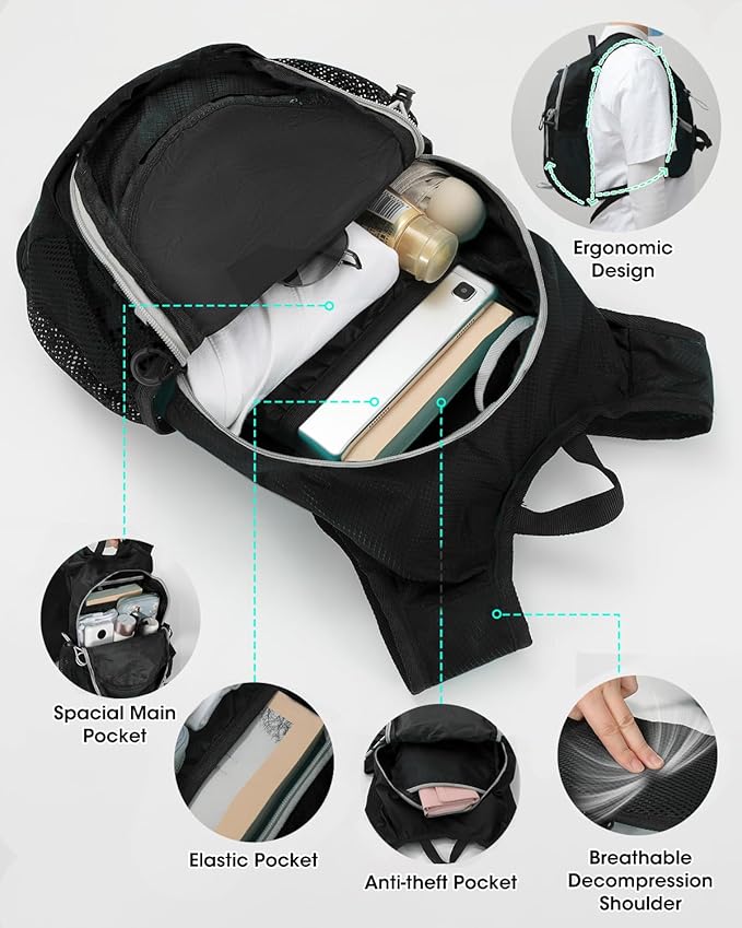 Small Hiking Backpack with Front Phone Holder, Packable Back pack with Chest and Waist Strap