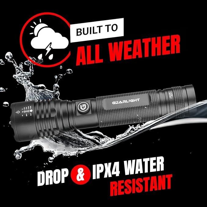 GearLight S2000 LED Rechargeable Flashlight High Lumens - Super Bright, Powerful, Mid-Size Tactical