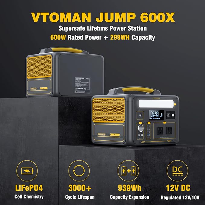 VTOMAN Jump 600X Portable Power Station 600W, 299Wh Solar Generator LiFePO4 Battery Power Station