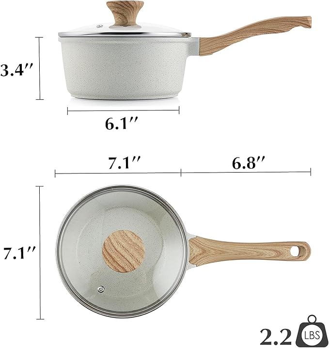 SENSARTE White Ceramic Nonstick Saucepan with Lid Set, Small Cooking Pot with Stay Cool Handle