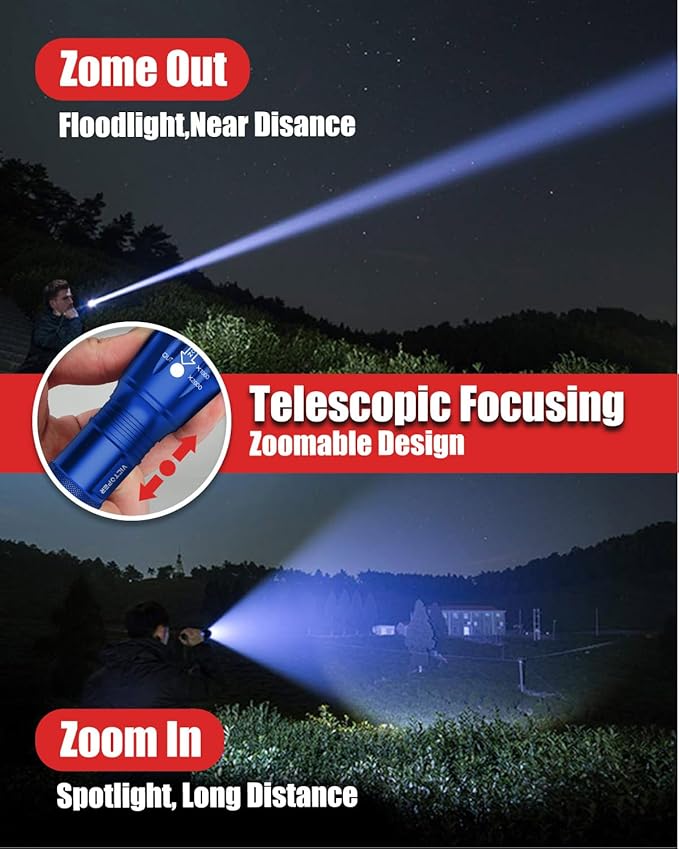 Victoper LED Flashlight 2 Pack Blue, Bright High Lumens Tactical Flashlights High Lumens with 5