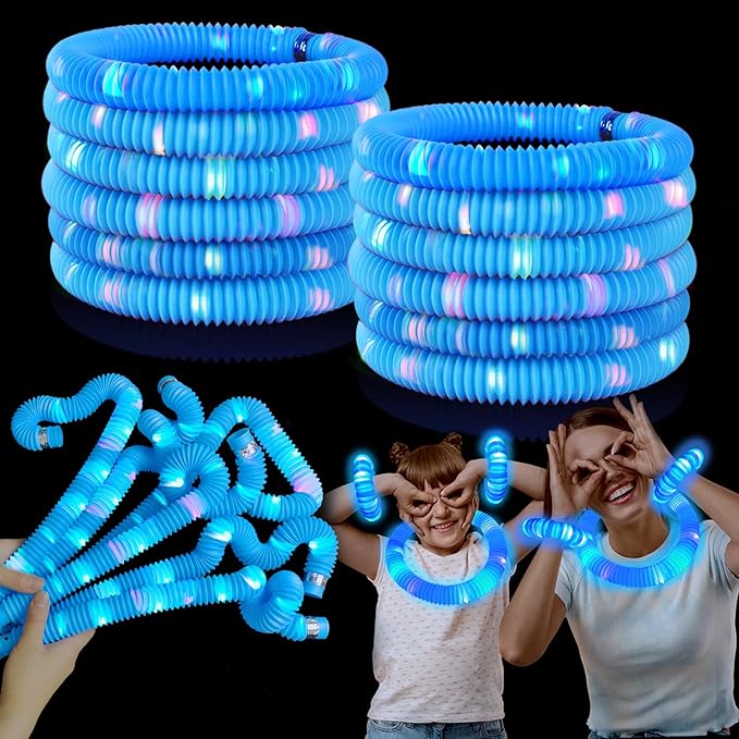 12 PCS Blue Glow Sticks Party Favors for Kids, Light Up Pop Tubes Party Favors for Toddlers