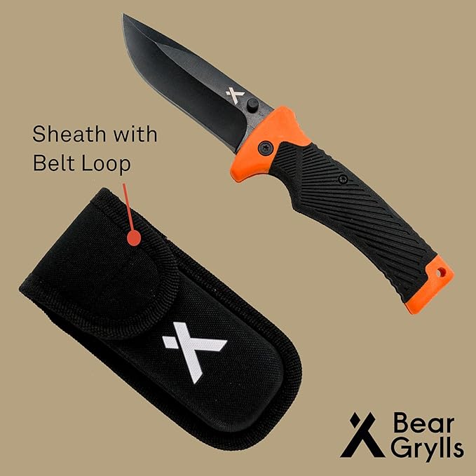 Ultimate Folding Knife, 3.6" Steel Blade, EDC Knife with Rubberized Grip, Includes Sheath with Belt