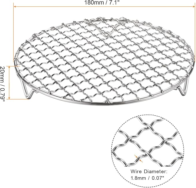 HARFINGTON 2pcs Round Cooking Rack 7.1-inch 201 Stainless Steel Cross Wire Barbecue Grill Net with