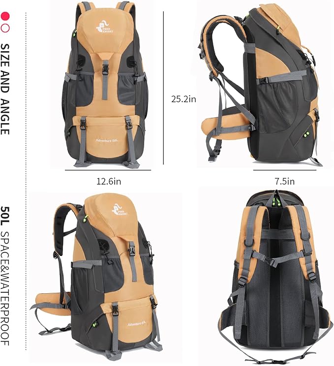 Bseash 50L Hiking Backpack, Water Resistant Lightweight Outdoor Sport Daypack Travel Bag for