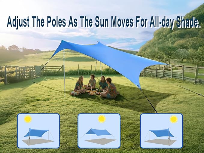 10×10ft UPF50+ Beach Tent Sun Shelter, Windproof Stable Outdoor Pop Up Beach Shade Canopy for