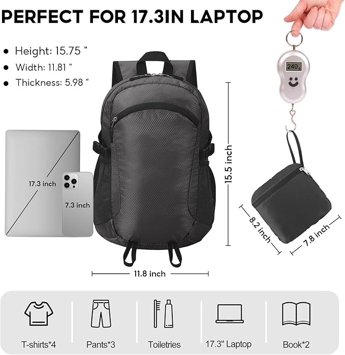 Small Hiking Daypack,15L Water-Resistant Hiking Backpack Packable Lightweight Travel Day Pack for