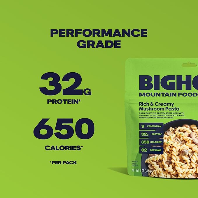 BIGHORN Mountain Food Vegetarian Creamy Mushroom Pasta - contains 4 packs | 8 servings | 128g