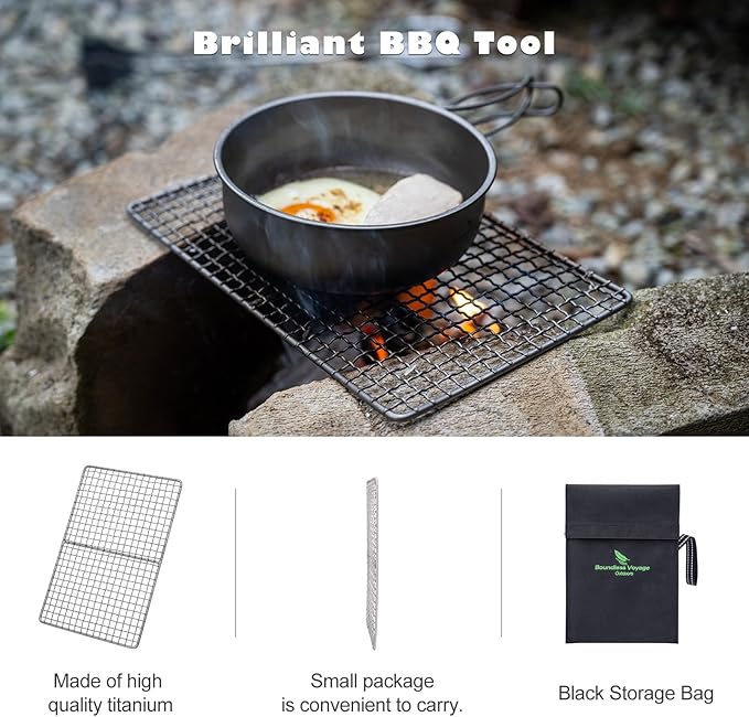 Boundless Voyage Mini Size Durable Titanium Charcoal BBQ Grill Plate Include a Carry Bag for