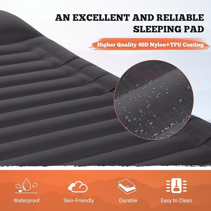 TOBTOS Double Sleeping Pad for Camping, Extra Thick 6" Camping Mattress 2 Person with Pillow