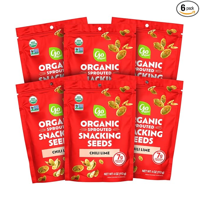 Go Raw Organic Sprouted Chili Lime Sprouted Snacking Seeds, 4 oz, 6 Pack, Pumpkin & Sunflower