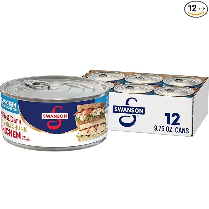 Swanson White and Dark Premium Chunk Canned Chicken Breast in Water, 9.75 OZ Can (Case of 12)
