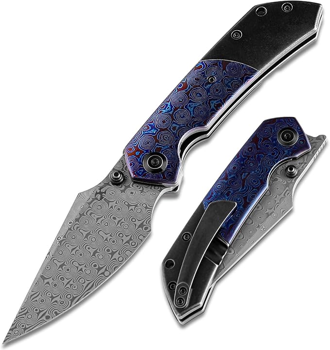 KANSEPT Fenrir Pocket Folding Knives for Men Women EDC Camping Fishing Knives 3.48'' Damascus