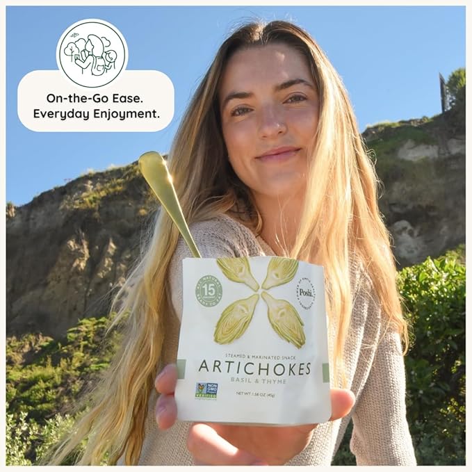 POSHI Artichoke Hearts with Basil and Thyme – Ready-to-Eat Snack Pack – Vegan, Keto, Low Carb