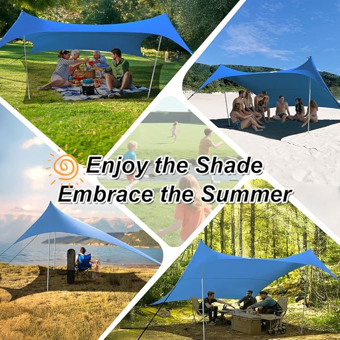 10×10ft UPF50+ Beach Tent Sun Shelter, Windproof Stable Outdoor Pop Up Beach Shade Canopy for