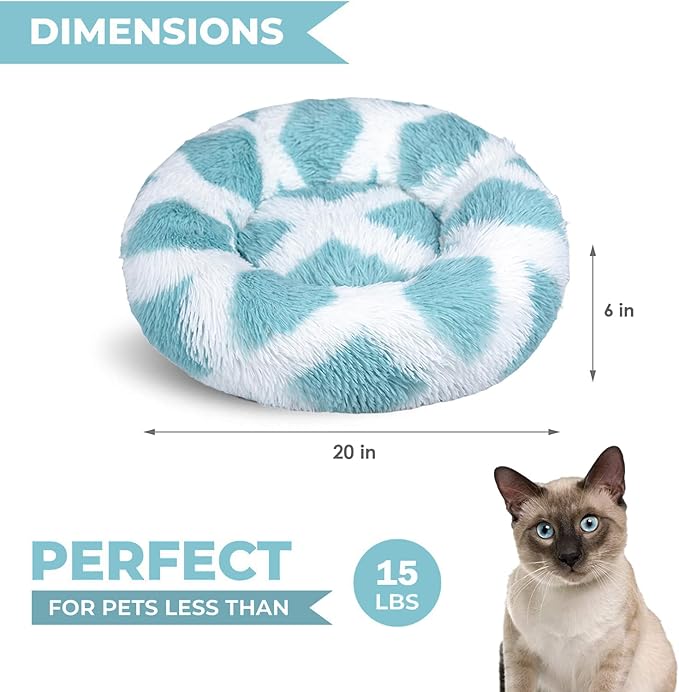 Whiskers & Friends Cat Bed, Cat Beds for Indoor Cats Washable, Orthopedic Soft Fluffy Round Calming